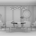 Modern Elegant Dining Table Set With White Spherical Chandelier Chairs And Wall Decor 3d model