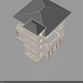 Classic Two Story Residential Building With Blue Roof Beige Exterior Balcony And Arched Porch