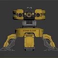 Futuristic Yellow Prototype Robot With Double Gun Barrels And Mechanical Legs