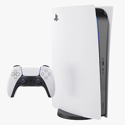 White PlayStation 5 Entertainment Console with Wireless Controller for Home Gaming Experience 3d model