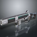 Futuristic Metallic Weapon Featuring Green Accents Barrel Grip And Sighting Device
