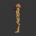 Sci Fi Character In Red Gold Armor With Green Mechanical Arm Design Details