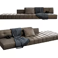 Brown Leather Sectional Sofa With Modern Design And Throw Blanket Cushions 3d model