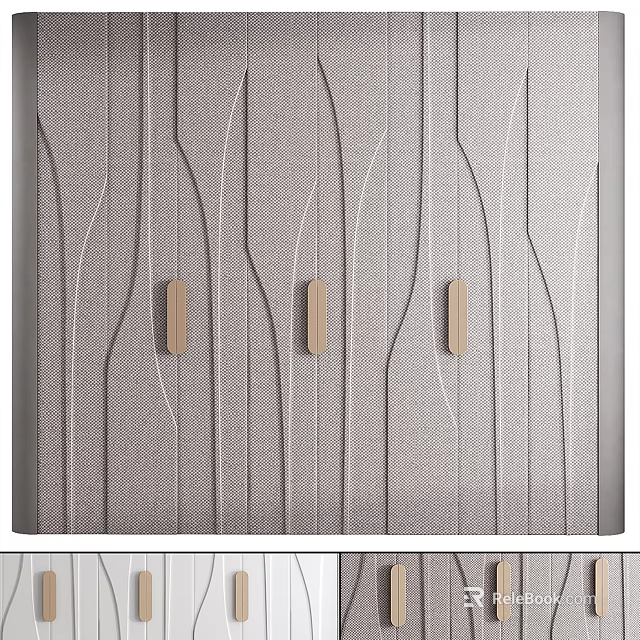 Sleek Modern Textured Wardrobe With Wavy Line Design And Wooden Handles 3d model 