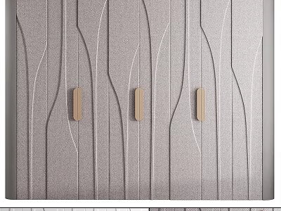 Sleek Modern Textured Wardrobe With Wavy Line Design And Wooden Handles 3d model