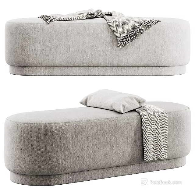 Gray Velvet Sofa Stool With Soft Cushion And Decorative Throw Blanket Design 3d model 