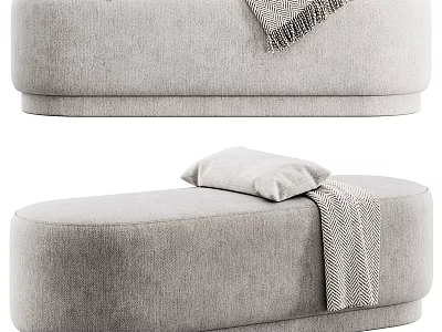 Gray Velvet Sofa Stool With Soft Cushion And Decorative Throw Blanket Design 3d model