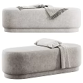 Gray Velvet Sofa Stool With Soft Cushion And Decorative Throw Blanket Design 3d model