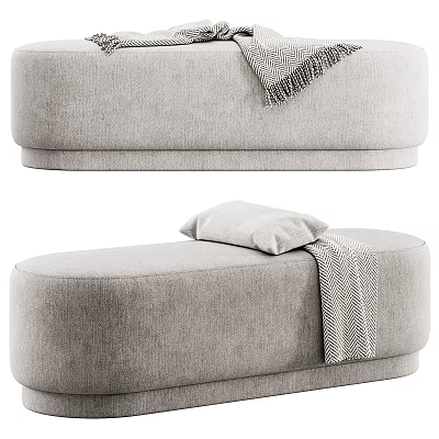 Gray Velvet Sofa Stool With Soft Cushion And Decorative Throw Blanket Design 3d model