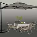 Outdoor Leisure Chairs With Patio Umbrella Table Plant And Fruits Arrangement