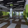 Modern Fitness Gym Interior With Exercise Bikes And Dynamic Lighting Setup 3d model