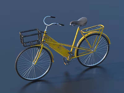 Classic Yellow Vintage Bicycle With Front Basket And Rear Rack Design 3d model