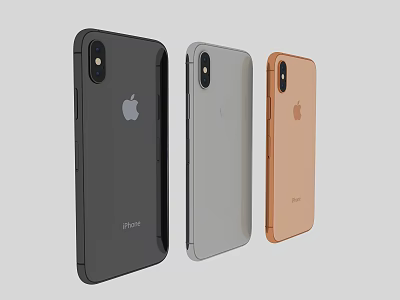 Apple iPhone Smartphones Three Models With Black Silver And Gold Back Design 3d model