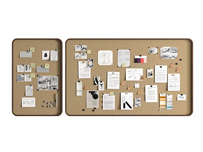 Two Corkboards With Notes Photos Papers And Sticky Notes On White Background 3d model
