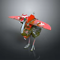 Detailed 3D Ostrich Model With Green Body Red Mechanical Panels And Emblem Design