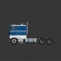 Vintage Blue And White Heavy Duty Truck With Cab And Exhaust Pipes On Road Surface