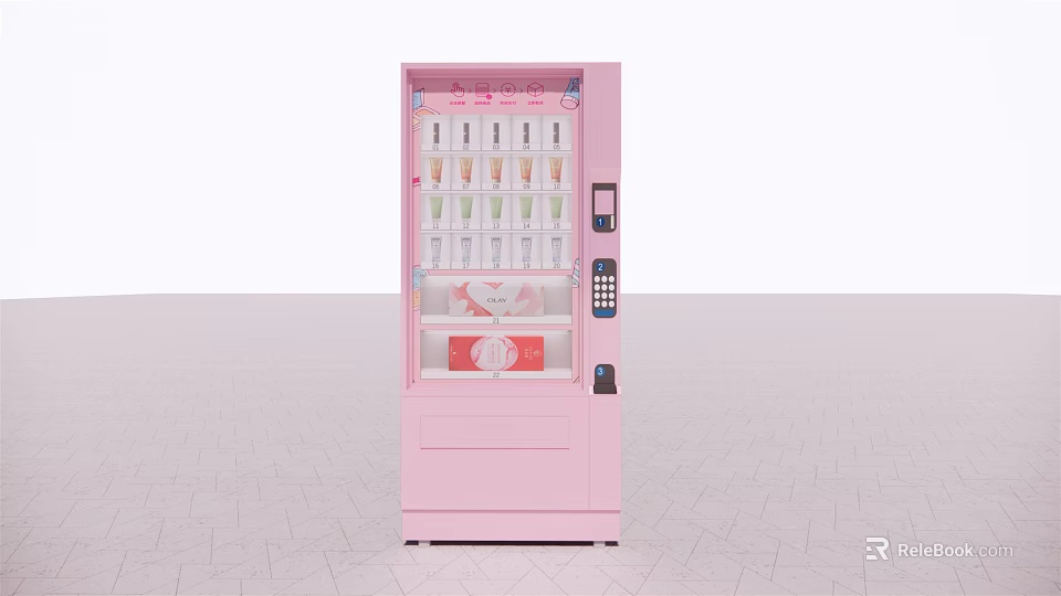 Pink Commercial Vending Machine Stocked with Assorted Beverages and Products for Business 3d model 