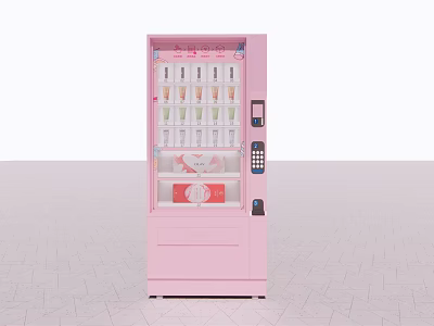 Pink Commercial Vending Machine Stocked with Assorted Beverages and Products for Business 3d model
