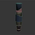 Blue And Gold Cylindrical Weapon With Layered Metallic Sections And Shiny Surface