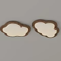 Two Cloud Shaped Ceiling Lights With Wooden Frame And White Lamp Surface 3d model