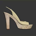 Fashionable Gold Peep Toe Platform High Heels With Metallic Finish And Brand Logo