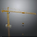 Yellow Tower Crane With Long Boom Base And Hanging Hook On Dark Background