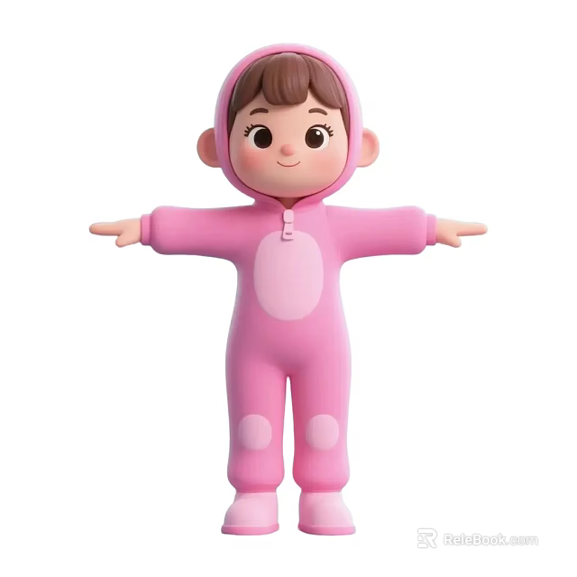 Cute Cartoon Game Movie Character In Pink Onesie With Arms Outstretched 3d model 