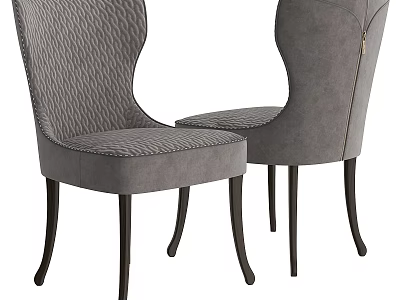 Elegant Gray Fabric Accent Chair With Textured Backrest And Dark Wooden Legs 3d model