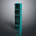 Stacked Teal Cubes With Circuit Board Patterns And Reflective Surfaces