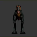 Realistic Dinosaur 3D Model In Green And Orange Standing On Gray Background