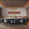 Dining room dining table and chair combination chandelier background wall 3d model