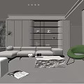 Modern Living Room Interior Design With Gray Sofa Green Accent Chair And Marble Coffee Table
