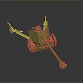 Vintage Cannon 3D Model with Wheels Carriage and Long Barrel
