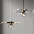 Modern Two Pendant Lights With Leaf Shaped Transparent Shades Brass Bases And Clear Bulbs
