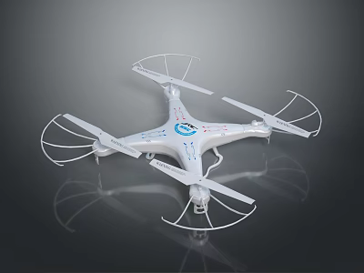 White Quadcopter Drone With Propeller Guards Central Logo And Four Rotors Design 3d model