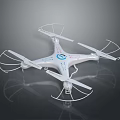 White Quadcopter Drone With Propeller Guards Central Logo And Four Rotors Design