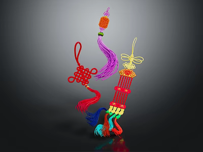 Traditional Chinese Decorative Hanging Ornaments With Red Knots Colored Tassels And Lantern Shapes 3d model