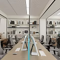 Modern Public Office Space With Open Layout Workstations Computers Office Chairs Windows And Lighting 3d model