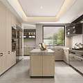 Modern Spacious Kitchen Interior With Wooden Cabinets Island Counter And Stainless Steel Appliances