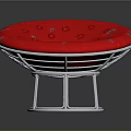 Round Stool With Red Cushion And Silver Metal Frame Decorative Patterns