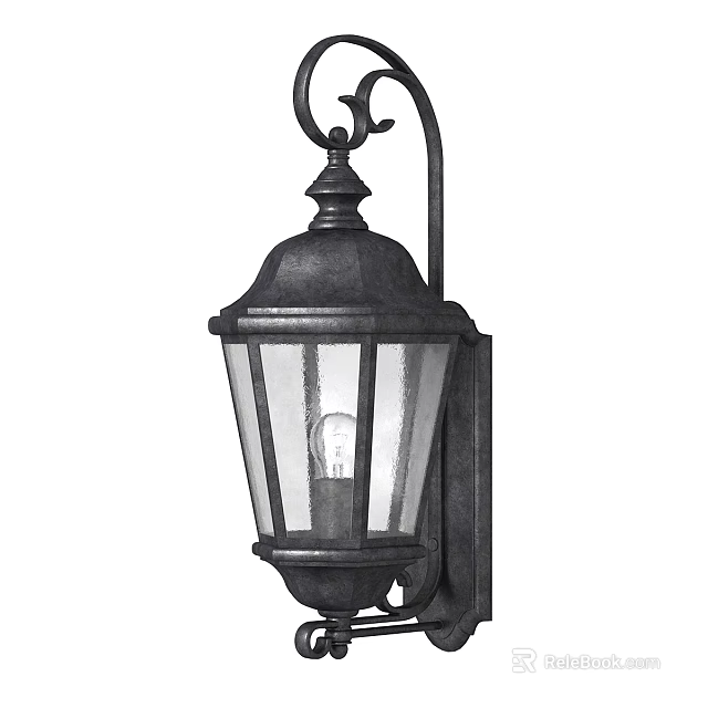 Outdoor Wall Light With Black Finish Glass Shade And Classic Decorative Design 3d model 