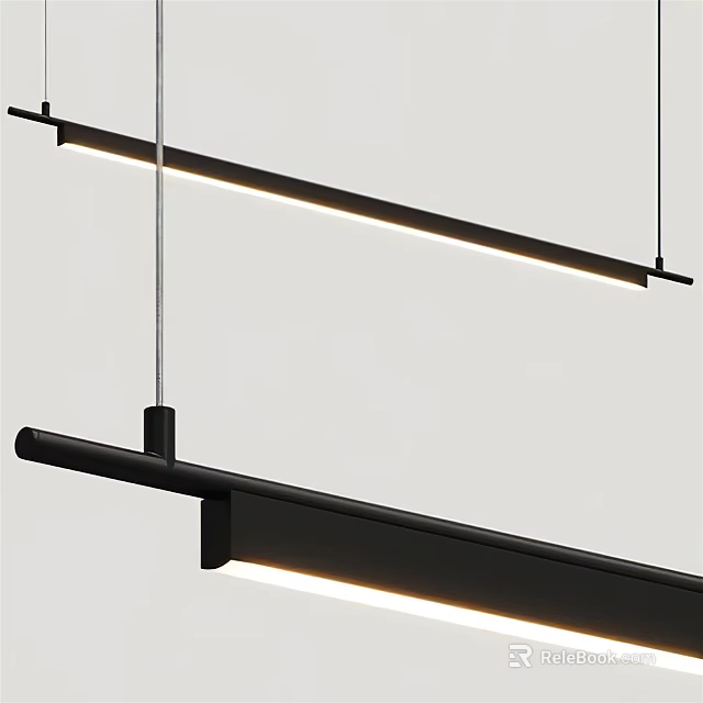 Modern Long Linear Pendant Lights With Black Metal Frame And LED Illumination 3d model 