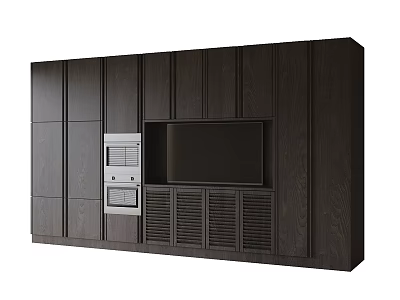 Modern Dark Wood Sideboard With Integrated TV Niche And Storage Cabinets 3d model