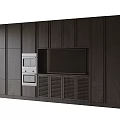 Modern Dark Wood Sideboard With Integrated TV Niche And Storage Cabinets