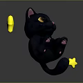 Cute Black Cartoon Cat Character With Pink Ears Yellow Eyes And Yellow Stars