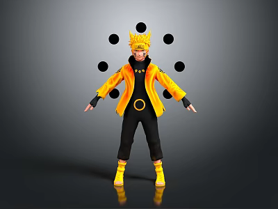 Creature Character Wearing Yellow Coat Black Pants And Crown With Black Dots On Gray Background 3d model