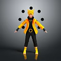 Creature Character Wearing Yellow Coat Black Pants And Crown With Black Dots On Gray Background