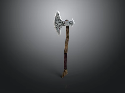 Handcrafted Decorative Axe With Intricate Metal Head And Wooden Handle 3d model