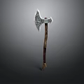 Handcrafted Decorative Axe With Intricate Metal Head And Wooden Handle