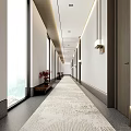 Modern Hotel Corridor Interior With Long Carpet Lighting And Windows Design